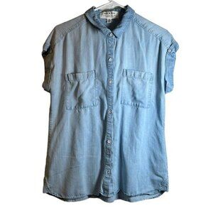 Cloth & Stone Anthropologie Denim Indigo Blue Button Down Boxy Shirt #1927